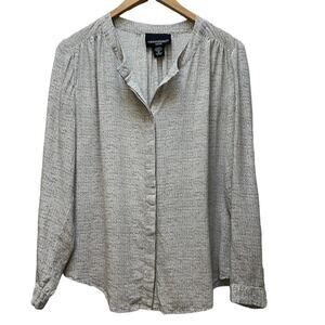 Cynthia Rowley Women's Silk Blouse Gray Cream Split Neck Shirt Top Medium